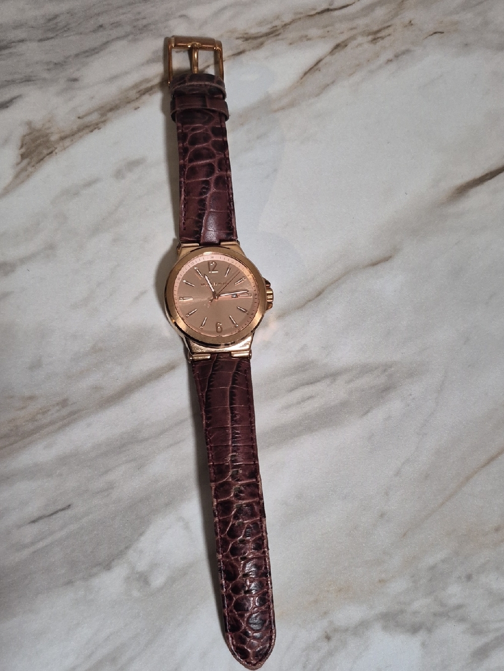 Michael Kors Rose Gold Dial Brown Leather Strap Watch